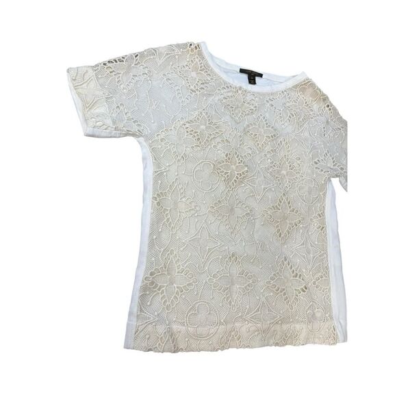 Louis Vuitton VTG Cream Lace Monogram Logo T-Shirt Top 34 FR (XS)Made in Italy - Picture 2 of 15